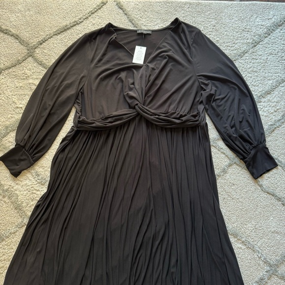 Eloquii Knot Front Pleated Skirt Dress Black Stretch Knit Jersey 28 new - Picture 4 of 11
